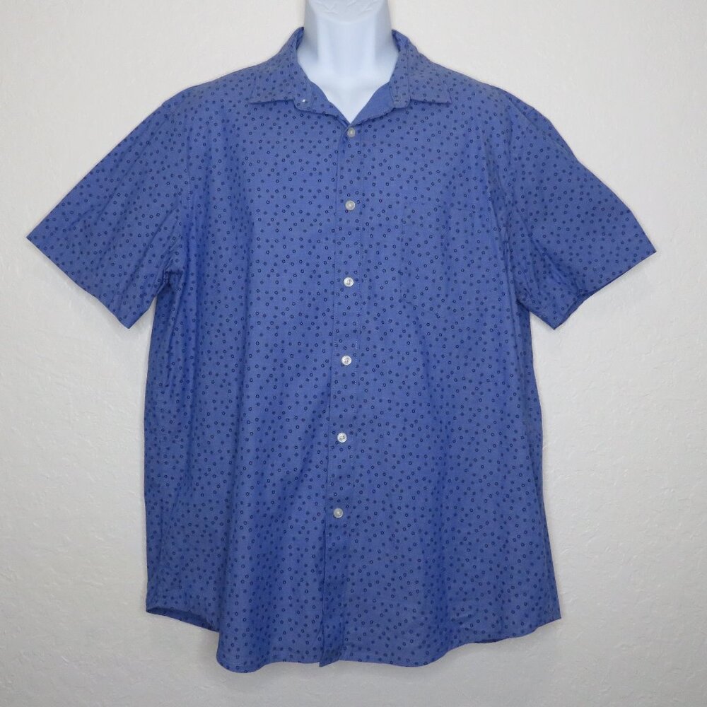 Club Room* Men's Short Sleeve Button Down Curved Hem Pocket BOHO‎ Shirt~ Size XL